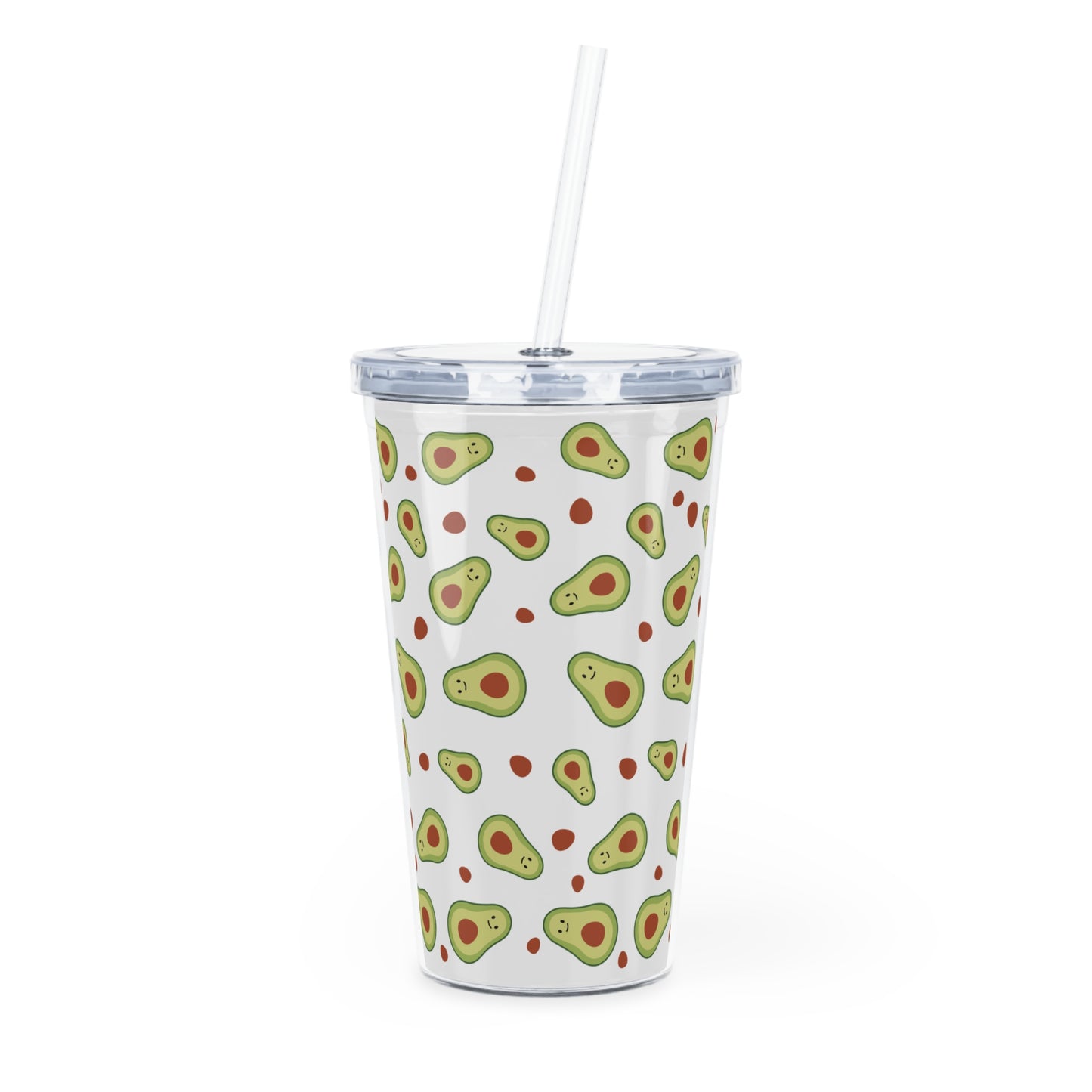 Cute Avocado Plastic Tumbler with Straw - Eco-Friendly Drinkware for Smoothies and Beverages