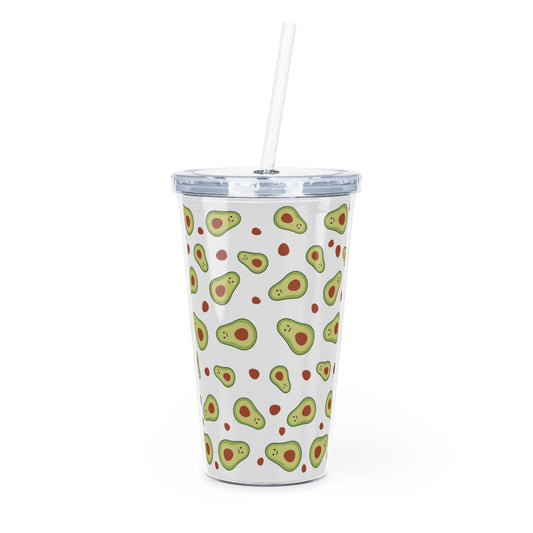 Cute Avocado Plastic Tumbler with Straw - Eco-Friendly Drinkware for Smoothies and Beverages