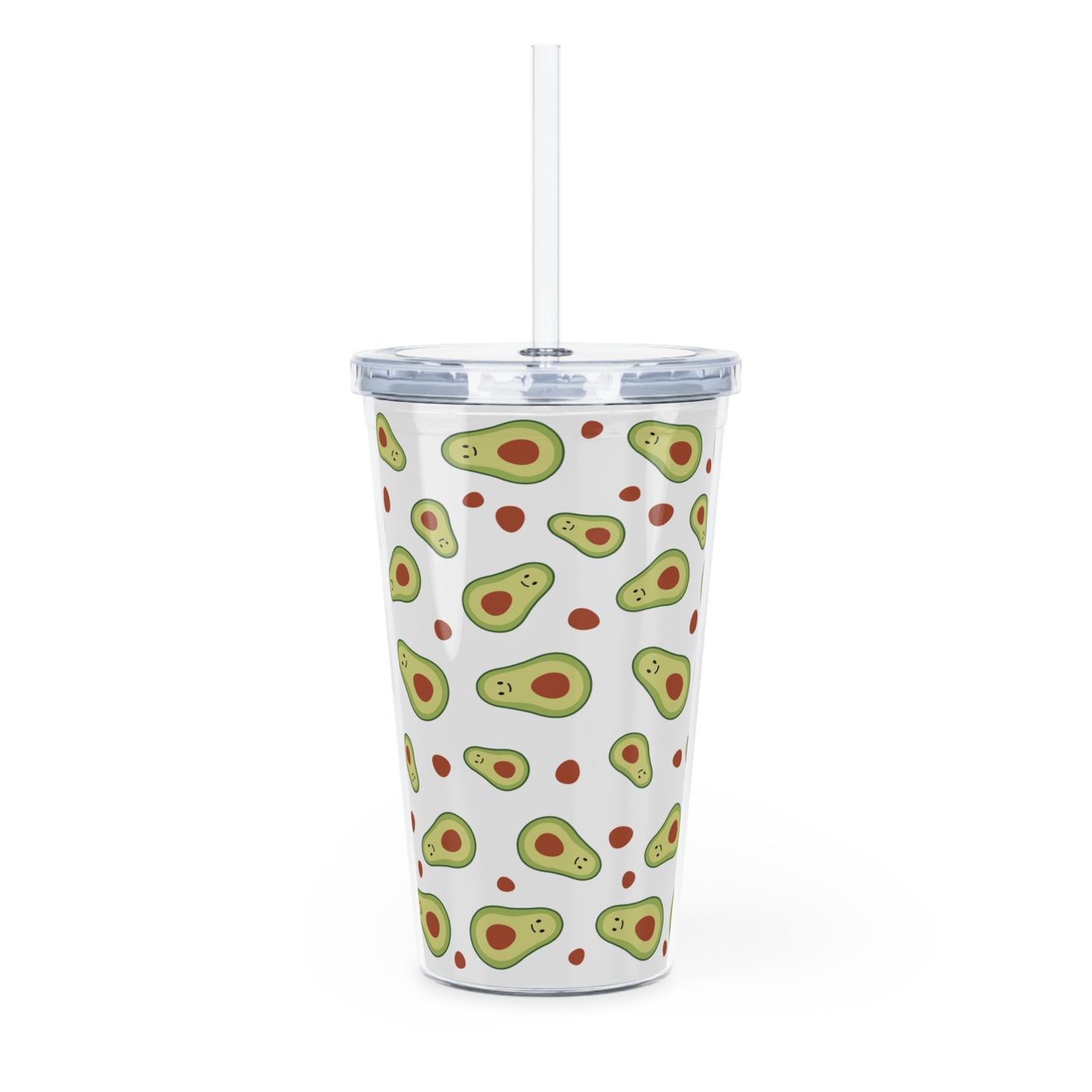 Cute Avocado Plastic Tumbler with Straw - Eco-Friendly Drinkware for Smoothies and Beverages