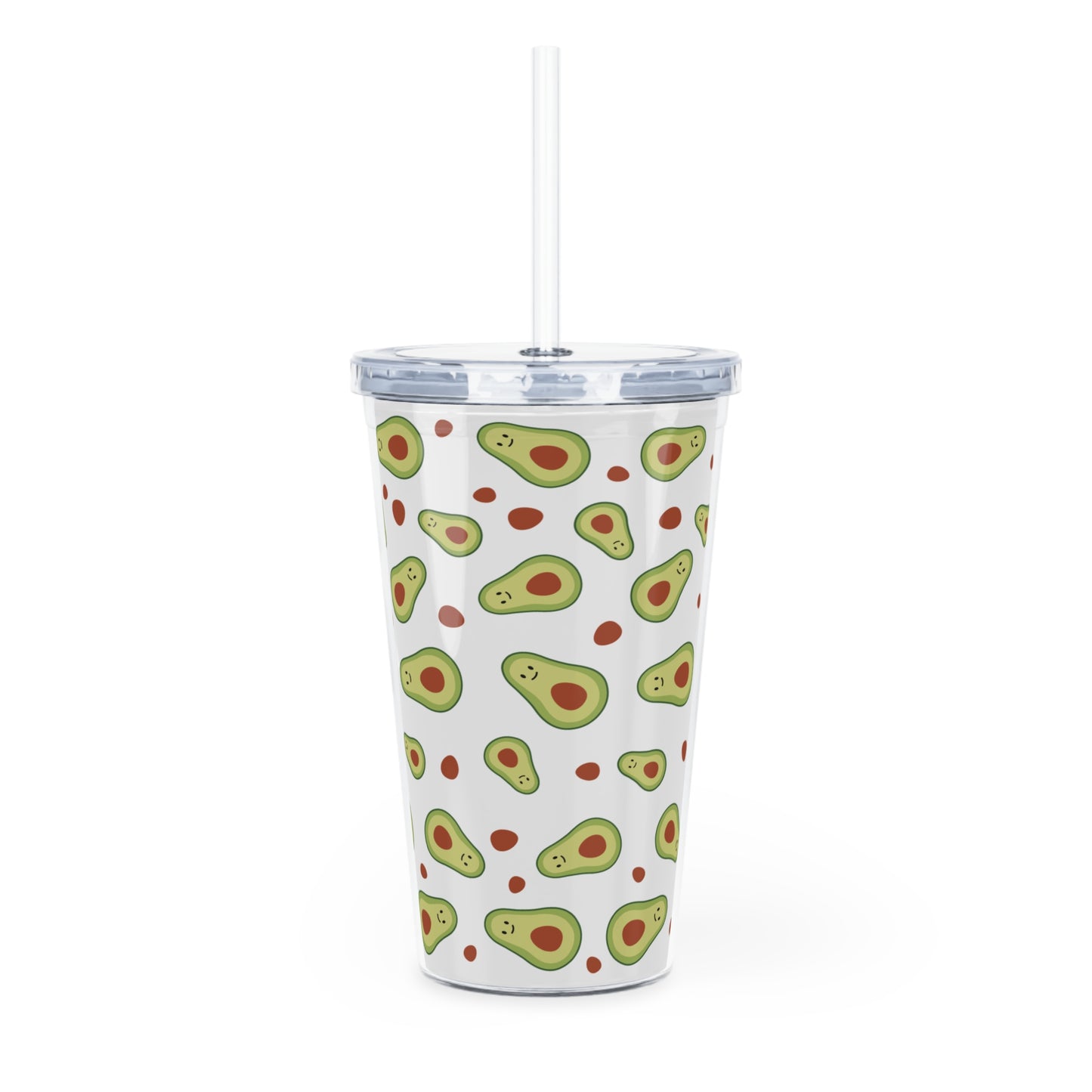 Cute Avocado Plastic Tumbler with Straw - Eco-Friendly Drinkware for Smoothies and Beverages